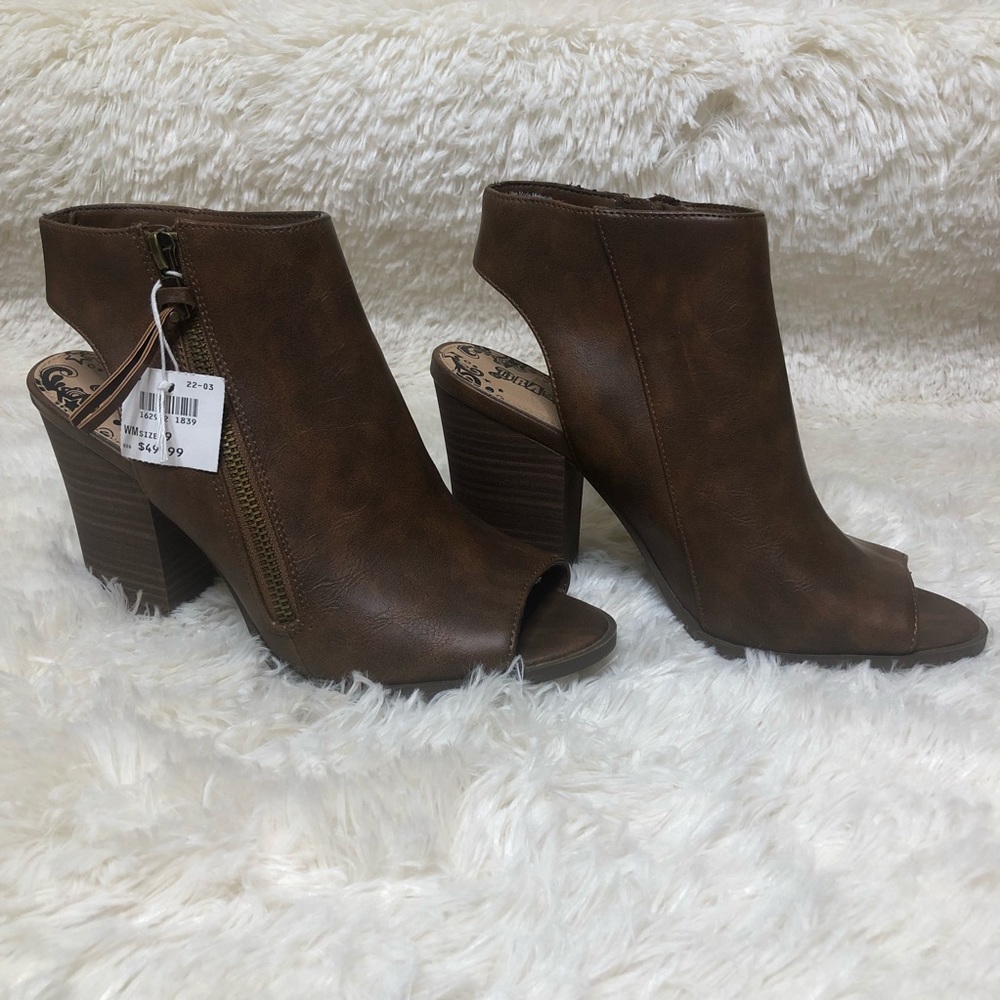 Brown Open Toe Booties